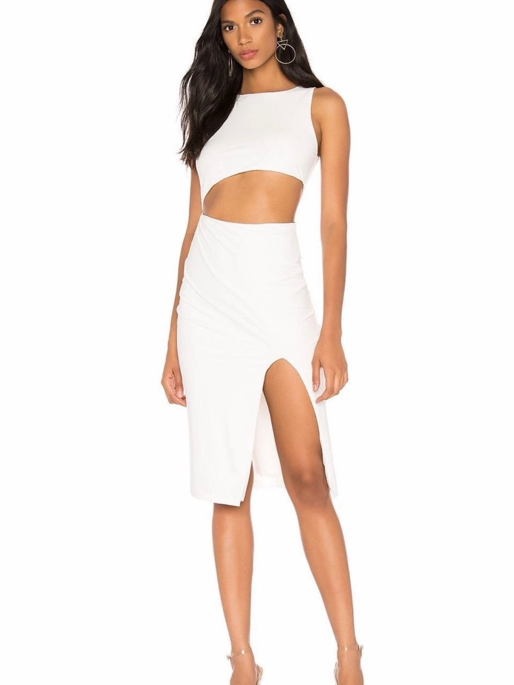 superdown White Cutout Midi Dress with Thigh Slit